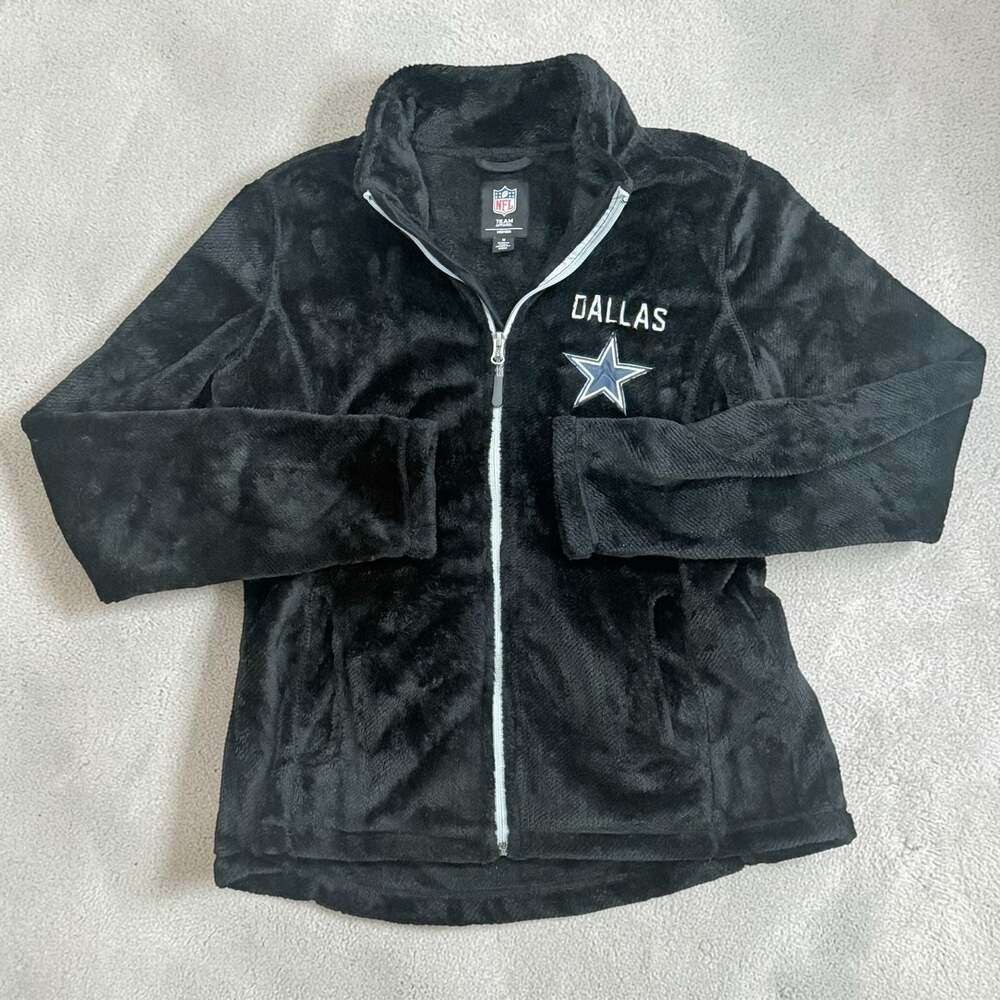 NFL Dallas Cowboys Women's Black Faux Fur Full Zip Jacket Size Medium
